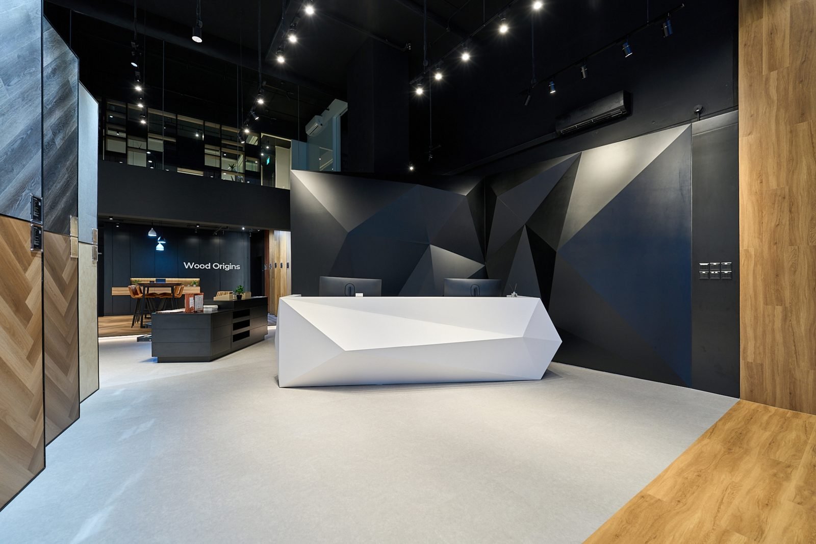 Faceted reception, flooring showroom · Interiors Faceted reception, flooring showroom